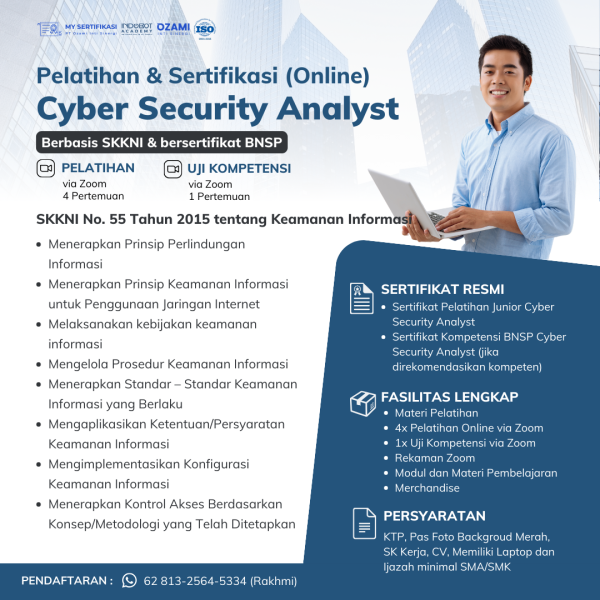 Pelatihan & Sertifikasi BNSP Cyber Security Analyst MySertifikasi Indobot